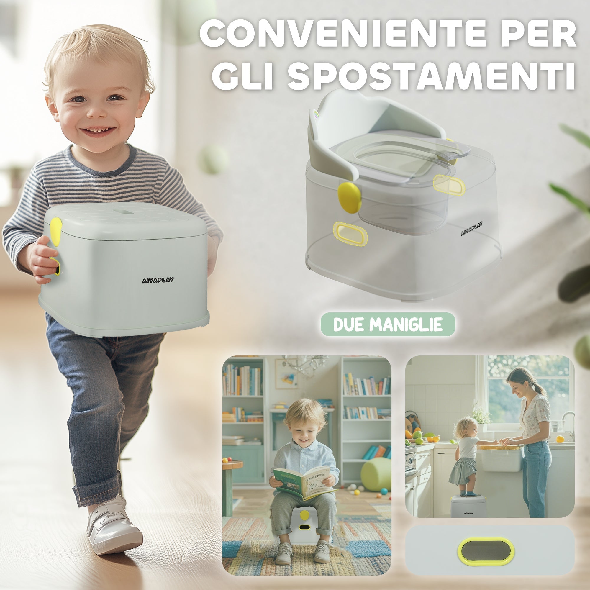 Vasino per Bambini Evolutivo 3 in 1 con Vaschetta Rimovibile Grigio