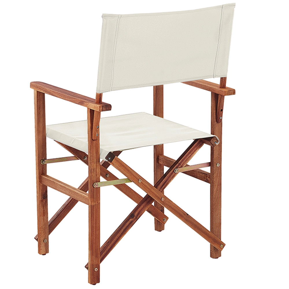 Set di 2 sedie da regista da giardino in legno scuro con tessuto di ricambio in tessuto acacia bianco sporco con 2 Tele intercambiabili
