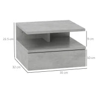 Set da 2 Comodini Sospesi per Camera da Letto con Cassetto e Mensola in Legno 35x32x22.5cm,Grigio
