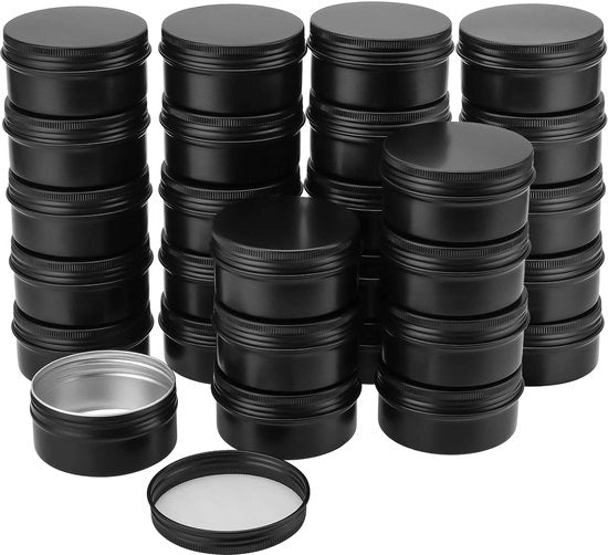 Set di contenitori in alluminio da 28 - Bicchieri rotondi con coperchio a vite - 80 ml - Contenitori da viaggio - Bicchieri da stoccaggio in stile - Bicchieri da stoccaggio