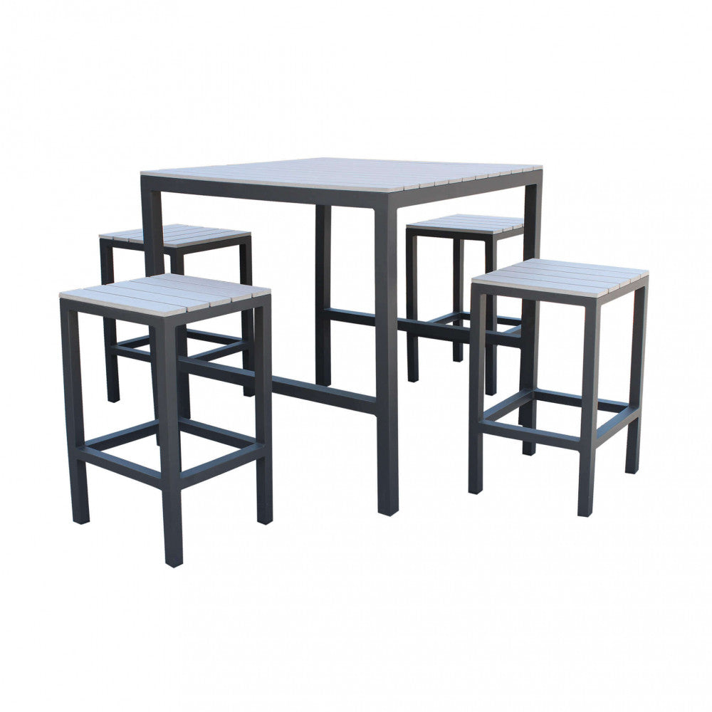 Set Bar Tavolo e 4 Sgabelli Sirio in Alluminio Tortora