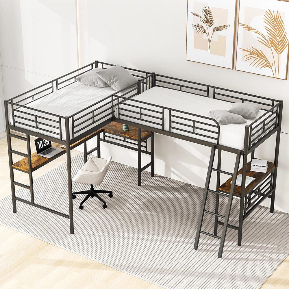 Letto a castello 90x200 cm - Xylo - Nero con tavolo e scala