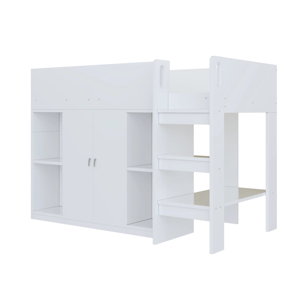 Letto a castello bianco con funzione contenitiva in legno massello 90x200 cm