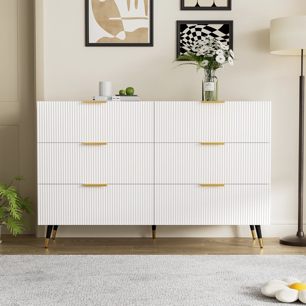 Credenza con 6 Cassetti; Frontale ondulato per Soggiorno in Pannello di particelle 120 × 40 × 77 cm Bianco