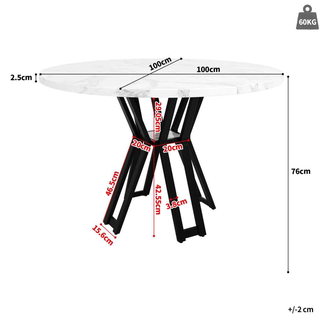 Tavolo da pranzo rotondo 100x100x76 cm in MDF e metallo; nero