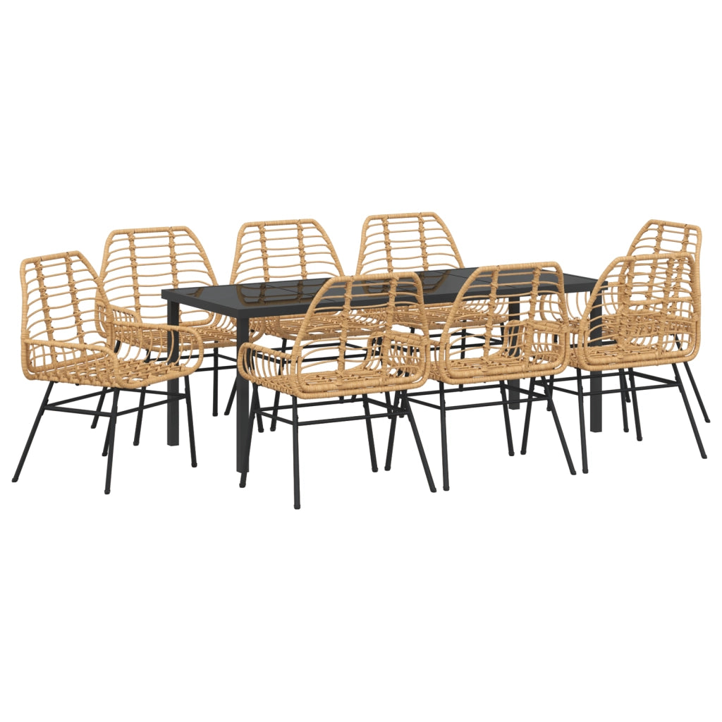 Set da Pranzo da Giardino 9 Pezzi Marrone in Polyrattan