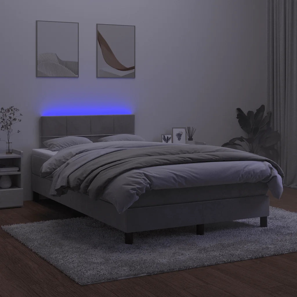 Letto a Molle Materasso e LED Grigio Chiaro 120x190 cm Velluto