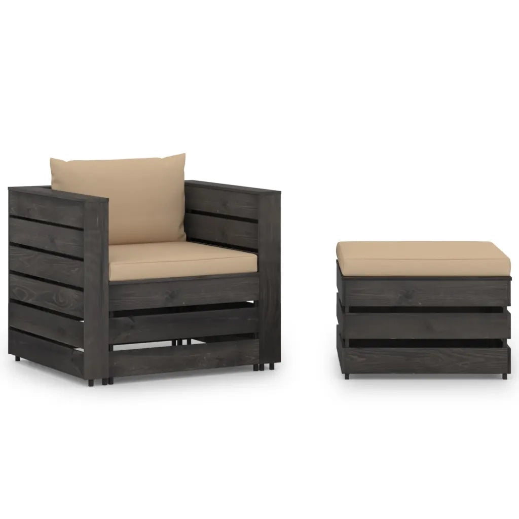 Set Divani da Giardino con Cuscini 2 pz Legno Impregnato Grigio cod mxl 43853