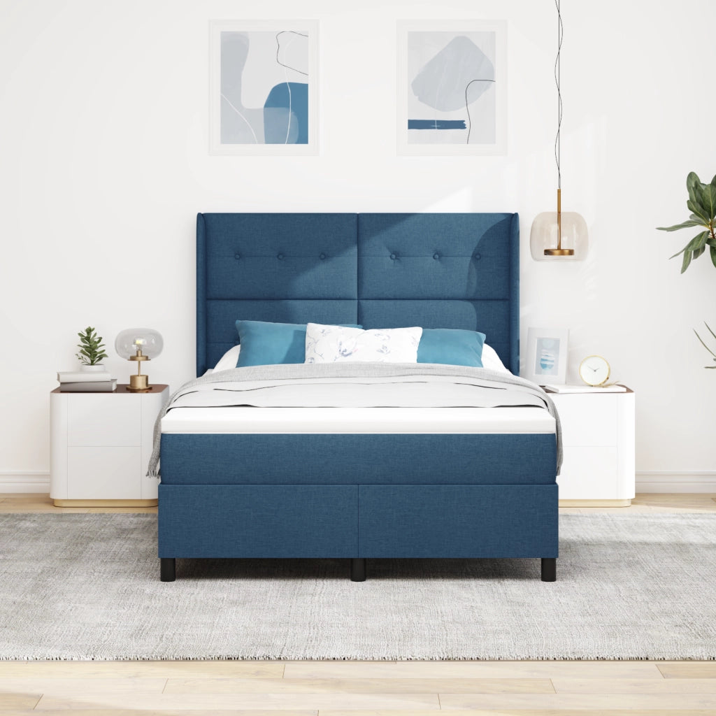 Letto a Rete con Materasso Blu 140x200 cm in Tessuto