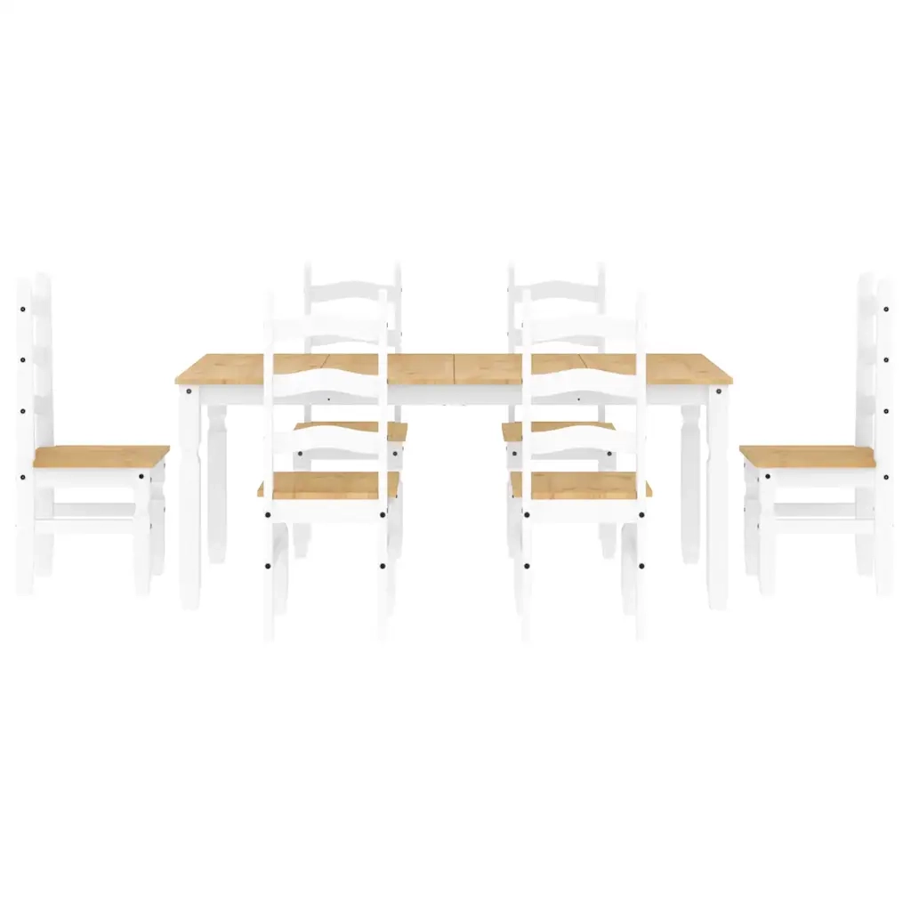 Set da Pranzo 7 pz Panama Bianco in Legno Massello di Pino