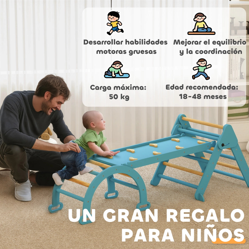 Letto a castello Montessori triangolare pieghevole con arco e rampa per bambini ¨C zephmum ¨C blu 188x70 cm