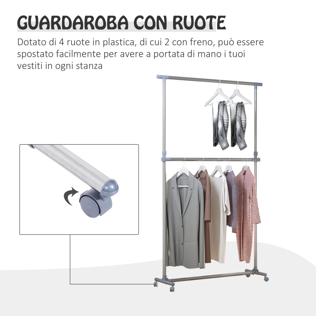 Appendiabiti Stender a Ruote Regolabile ¨C zephmum ¨C Acciaio Inox 165x48x180cm