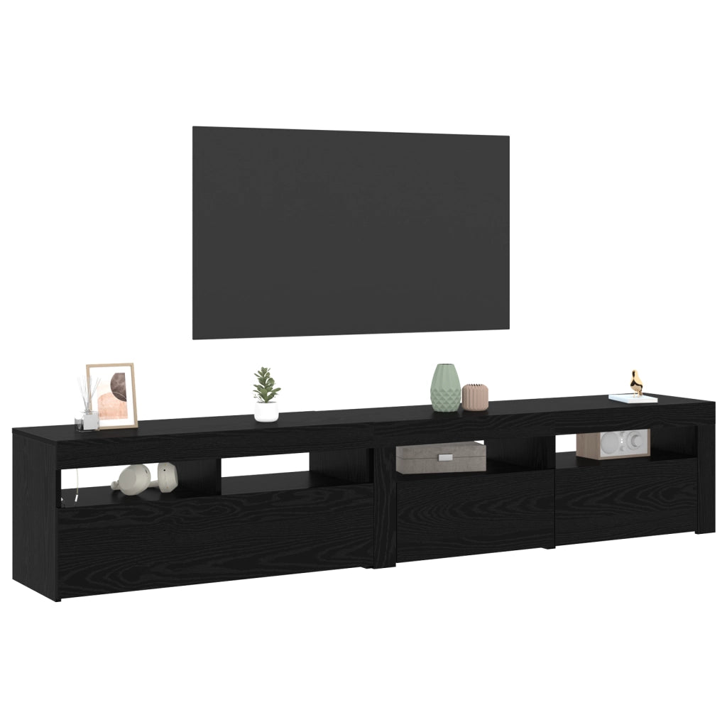Mobile TV  2 pz con luci LED in rovere nero e legno ingegnerizzato
