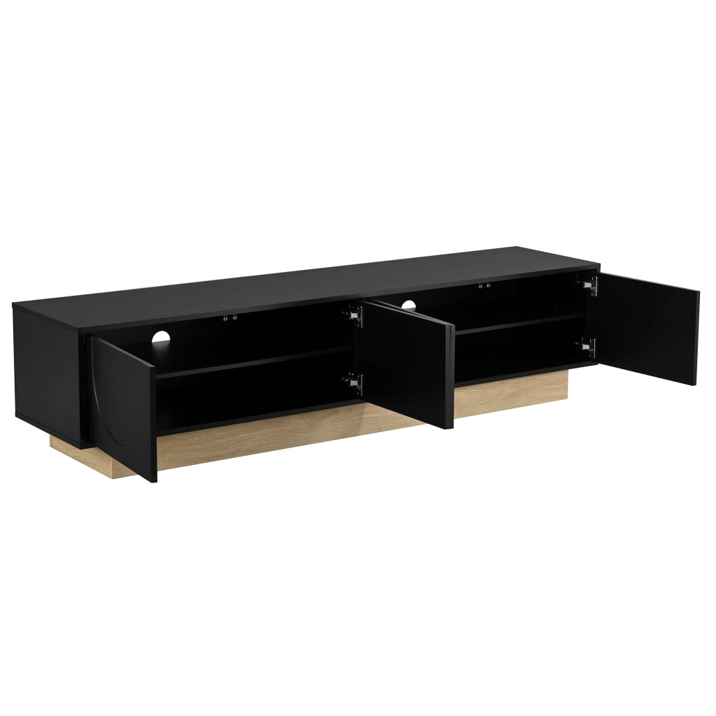 Mobile porta tv nero 175 cm con base effetto legno e 4 ante
