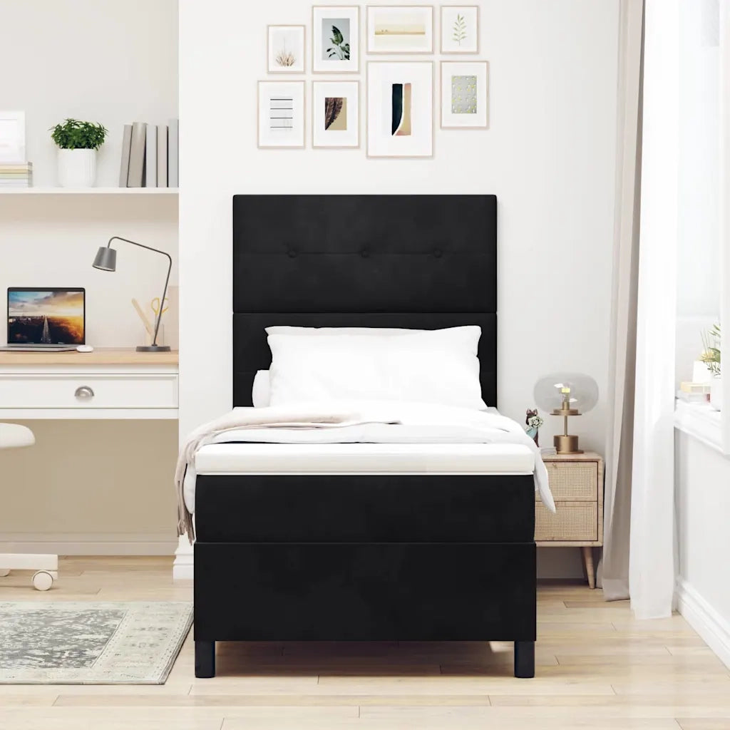 Letto a Sorgente LED con materasso Nero 80 x 200 cm Tessuto