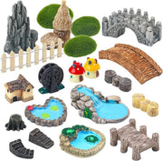 Set di Miniature da Giardino da 21 pezzi - Costruzione di Casa Paesaggio di Accessori con Fontana d'Acqua e Funghi - Per DIY Artigianato e Decorazione di Giardino