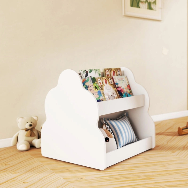 Scaffale per bambini con ruote, libreria bifacciale a 4 ripiani, bianco, 54 x 50 x 56 cm