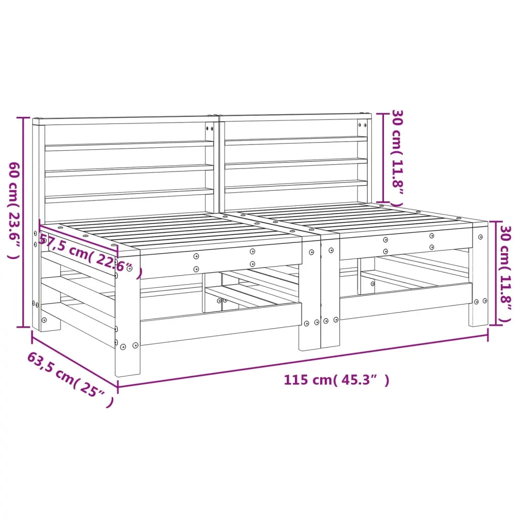 Divani Centrali da Giardino 2 pz in Legno di Pino Impregnato 825645