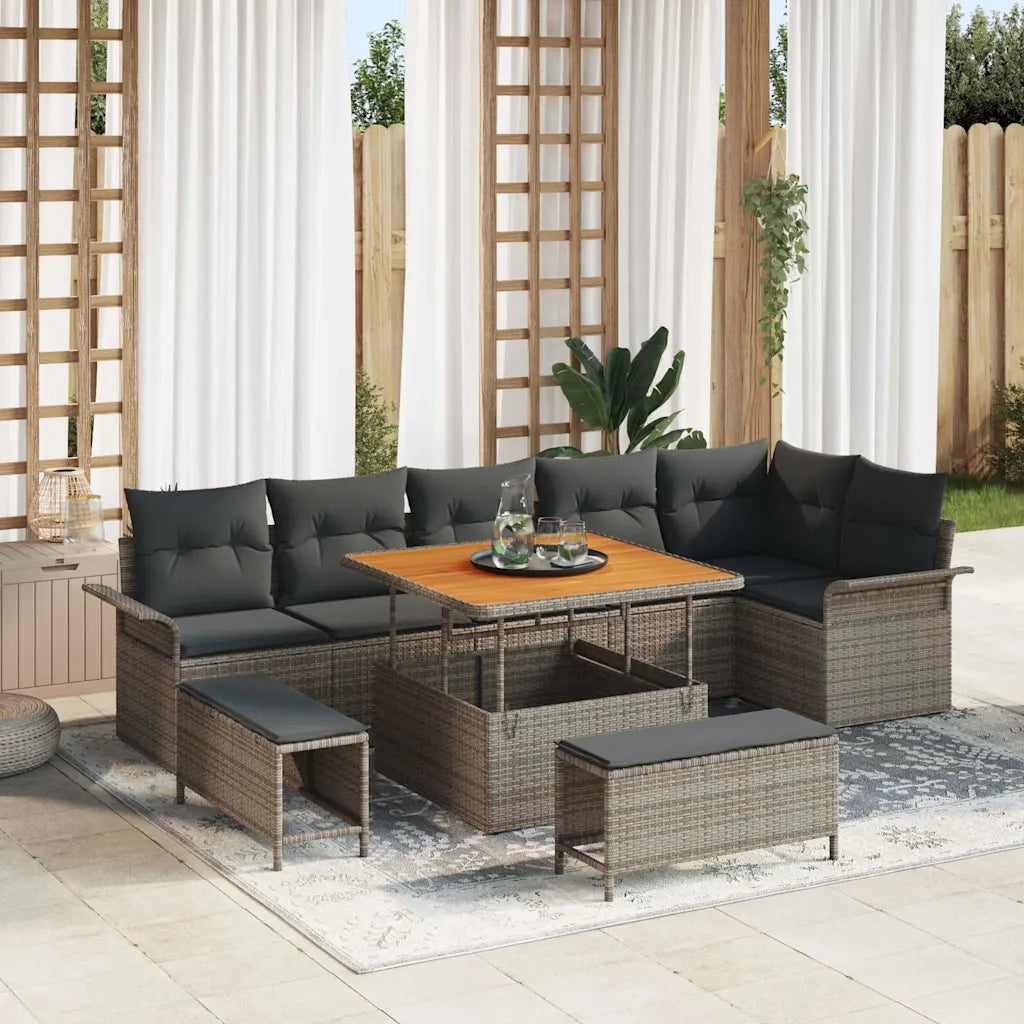Set Divano da Giardino con cuscino 9 pcs Grigio polyrattan