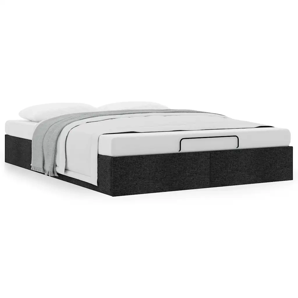 Struttura Letto Pouf senza Materasso Nero 140x190 cm in Tessuto