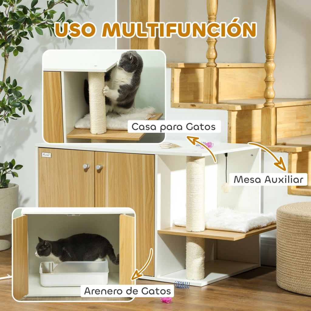 Centro Giochi per Gatti con Cuscino e Palla ¨C Zephmum ¨C 94x48x50,5cm Bianco