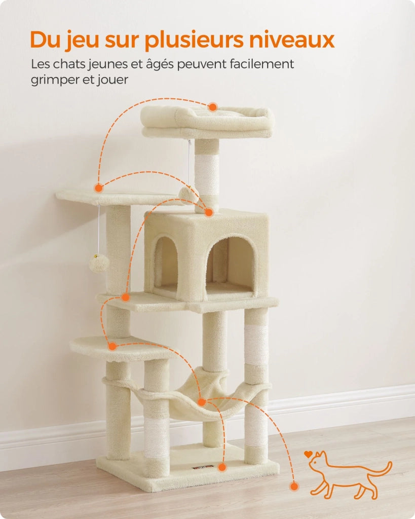 Albero per gatti amaca torre gioco 143 cm grigio beige 12_0003855