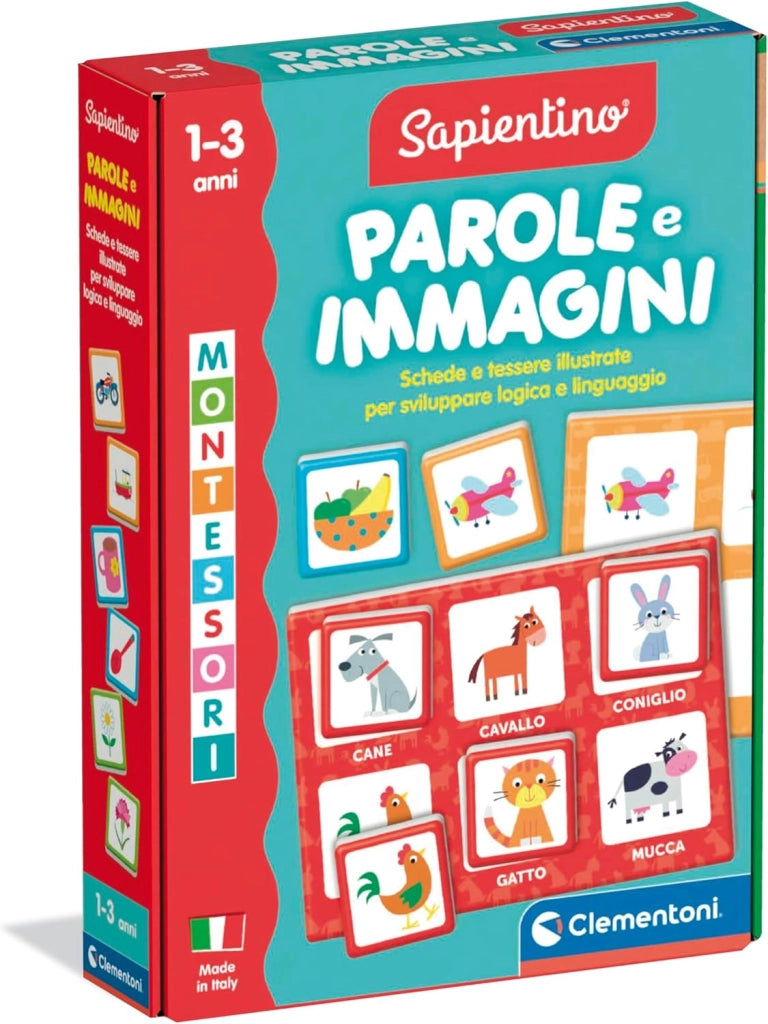 Sapientino Montessori - Parole e Immagini, Gioco Educativo Bambini 1-3 Anni, Flashcards per Riconoscere Animali, Cibi e