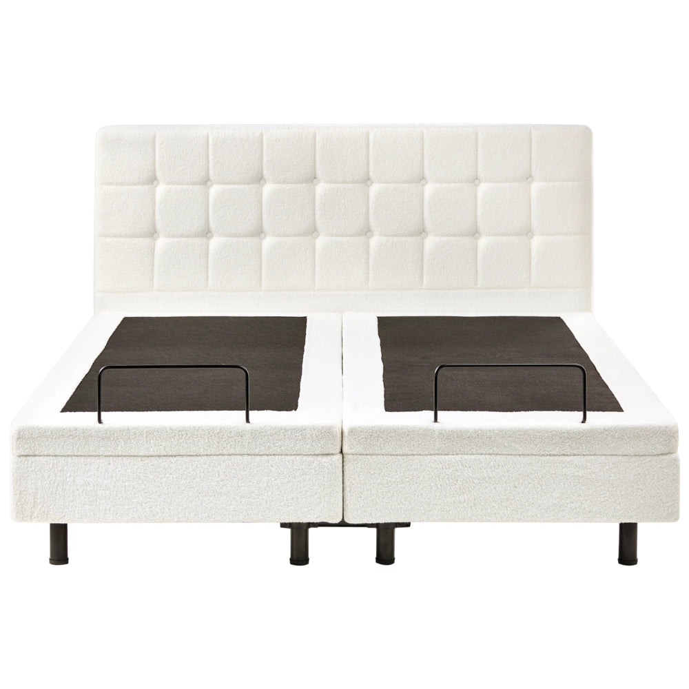 Letto matrimoniale Tessuto bouclè bianco sporco Elettrico Regolabile 160 x 200 stile moderno