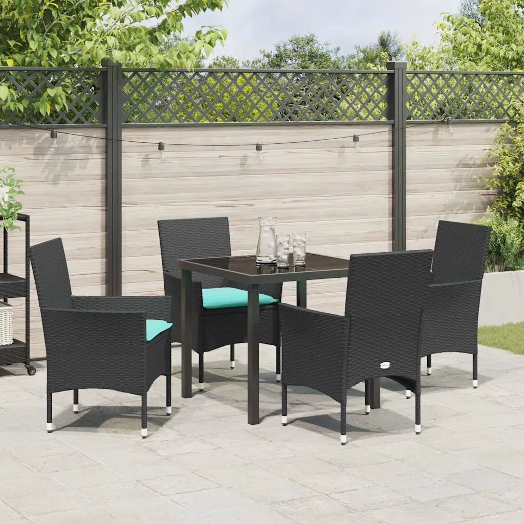 Set di tavolo e sedie con cuscino 5 pcs Nero Rattan in PE