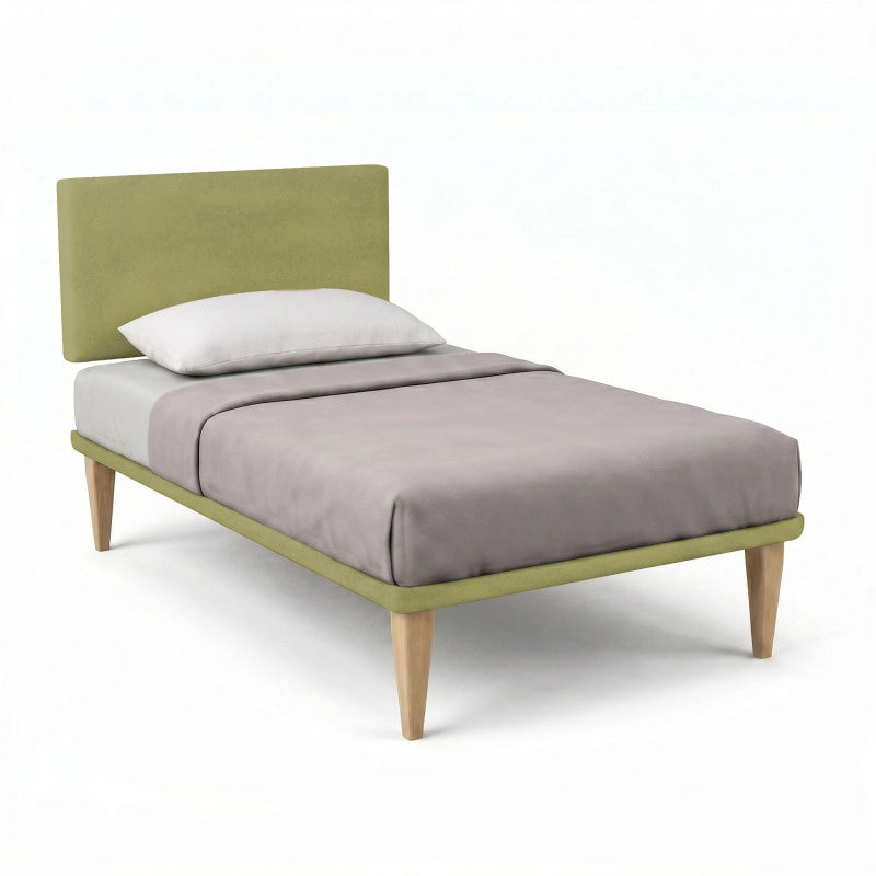 Letto imbottito Singolo 80x200 cm Flat - Con rete,Microfibra,Tè verde