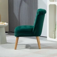 Poltrona per Salotto in Velluto con Seduta Imbottita e Trapuntata a Bottoni, 60x66x79 cm, Verde