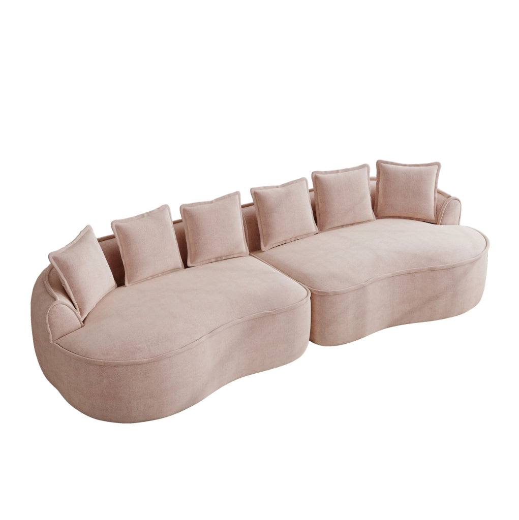 Divano modulare 320x114 cm rosa in chenille; senza montaggio