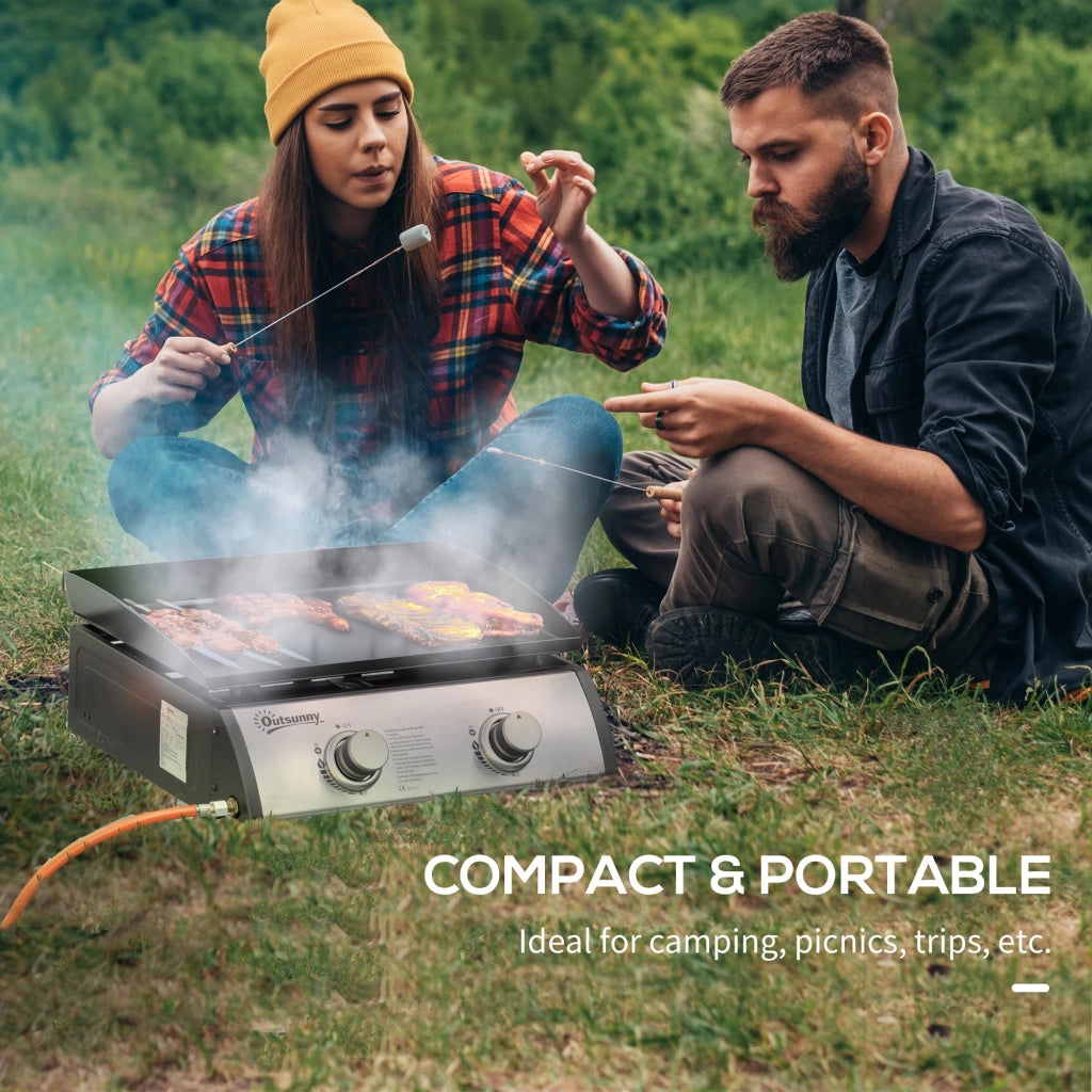 Piastra di Cottura a Gas GPL 48,5x46x21 cm da Tavolo con 2 Bruciatori da 6kW Nero