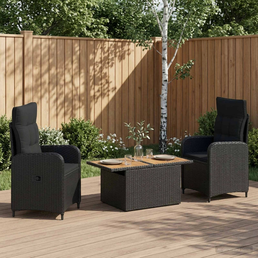 Set da pranzo per esterni 3 pz Nero 3422406