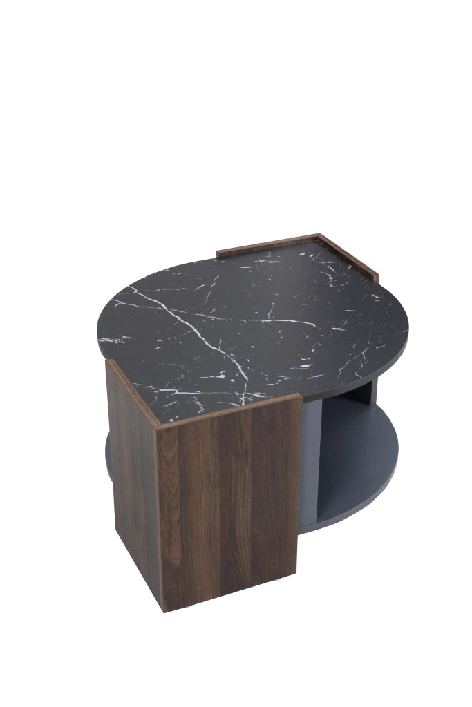 TAVOLINO DA CAFFÈ 96,5x63x40 cm Effetto marmo nero e legno, vano contenitore