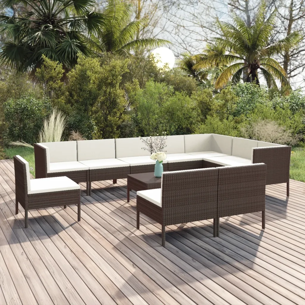 Set Divani da Giardino 11 pz con Cuscini in Polyrattan Marrone cod mxl 38389