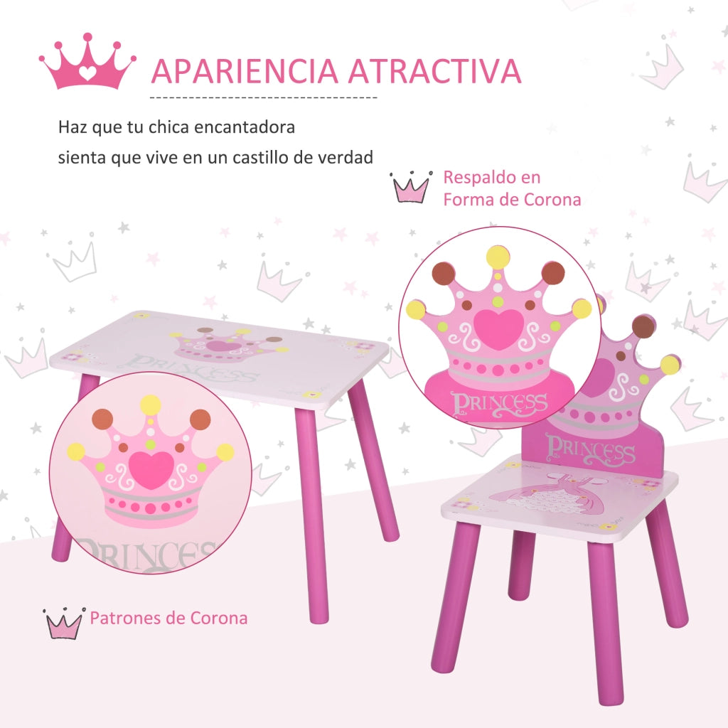 Tavolo per bambini con 2 sedie ¨C Zephmum ¨C Legno rosa 55x34x42 cm