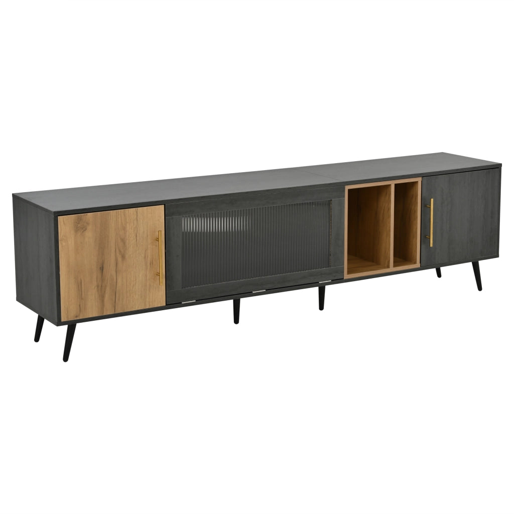 OKWISH Mobile TV con 3 Ante e 1 Vano Aperto, Passacavi, per Soggiorno, MDF, Grigio, 200 × 40 × 55.5 cm