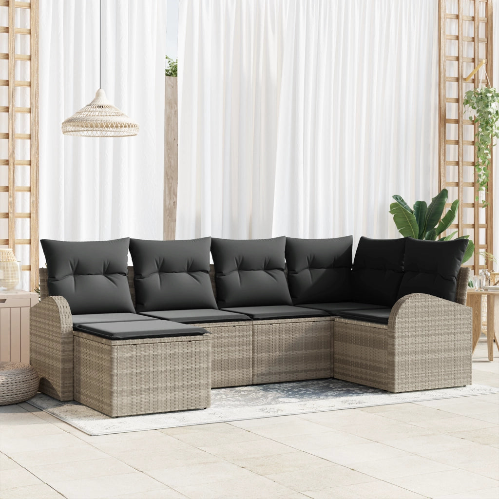 Set Divano da Giardino 6 Pezzi con Cuscini Grigio Chiaro in Rattan Polietilene