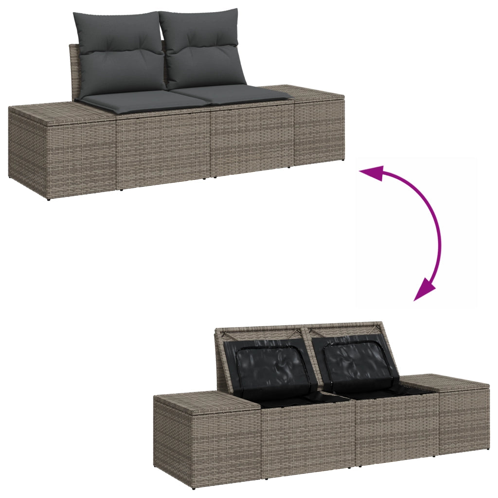 Set di divani da giardino 7 pezzi con cuscini grigi in polyrattan e acacia