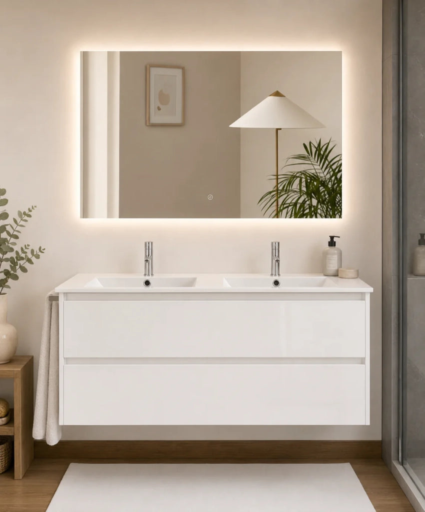 Mobile bagno con lavabo ORIGENBATH IBIZA senza specchio 120x45 cm doppio lavabo bianco