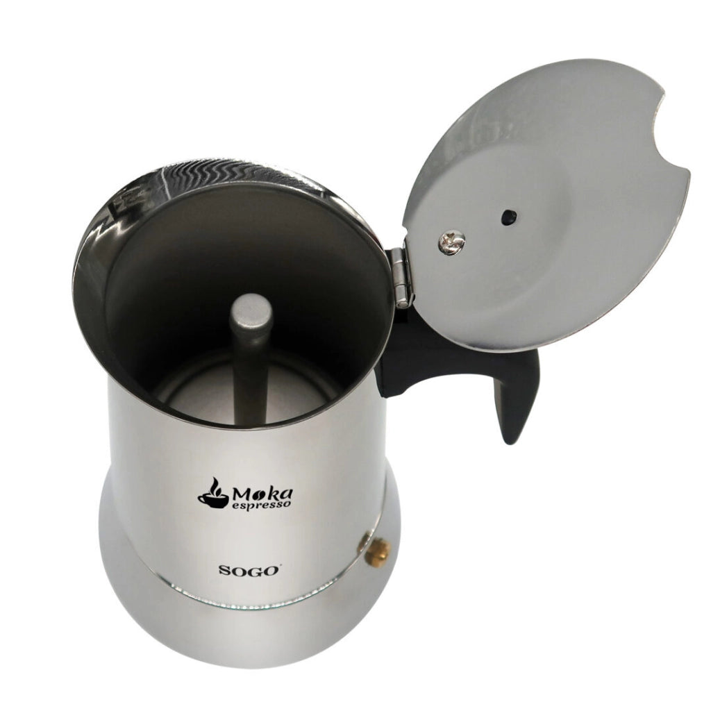 Caffettiera moka 6 tazze in acciaio inox per induzione gas e vetroceramica, manico ergonomico per espresso - Sogo