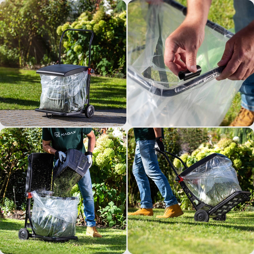 Contenitore da giardino KADAX per foglie, erba e rifiuti, su ruote, 80 litri, con telaio