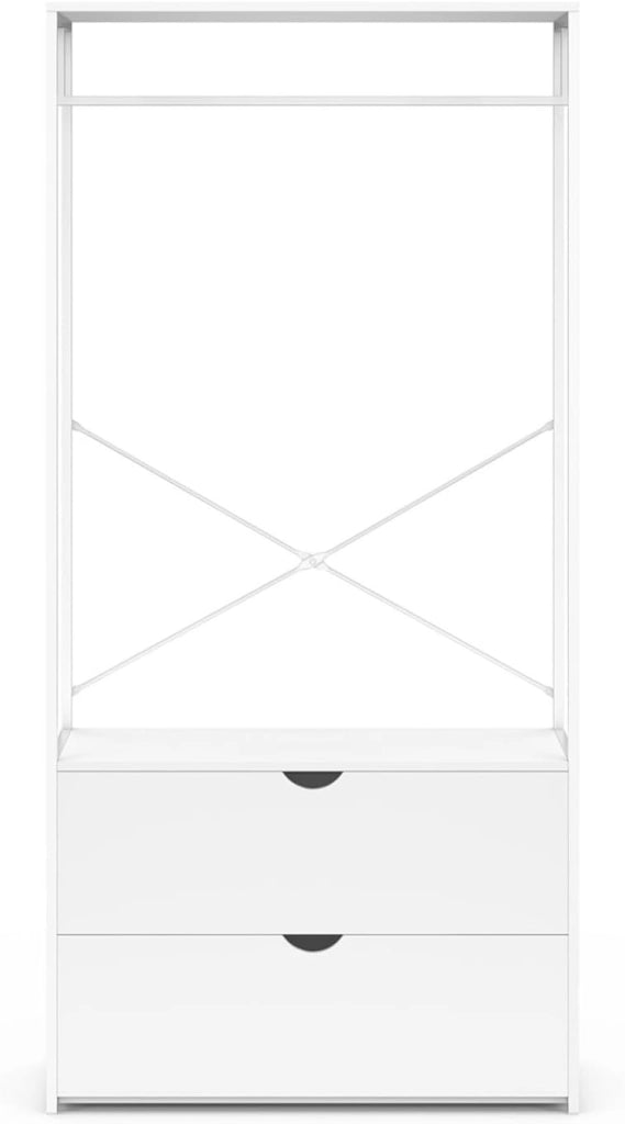 Armadio a 2 cassetti L. 80 cm BROOKLYN legno bianco e metallo bianco