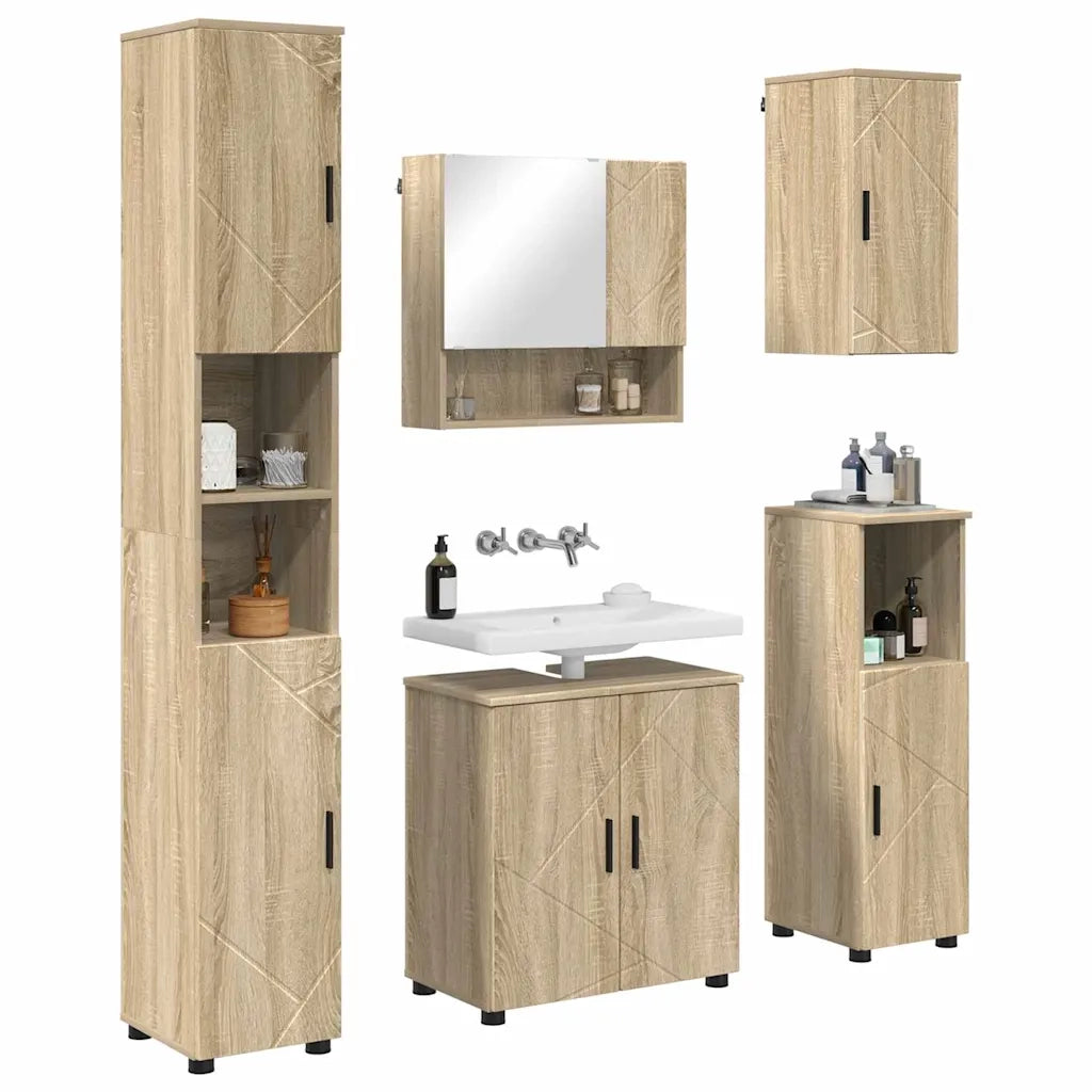 Set di mobili per il bagno con porta 5 pcs Rovere Sonoma 3392985