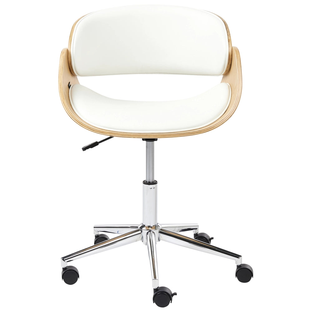 Sedia da ufficio in ecopelle bianco e legno chiaro  arredamento da ufficio elegante