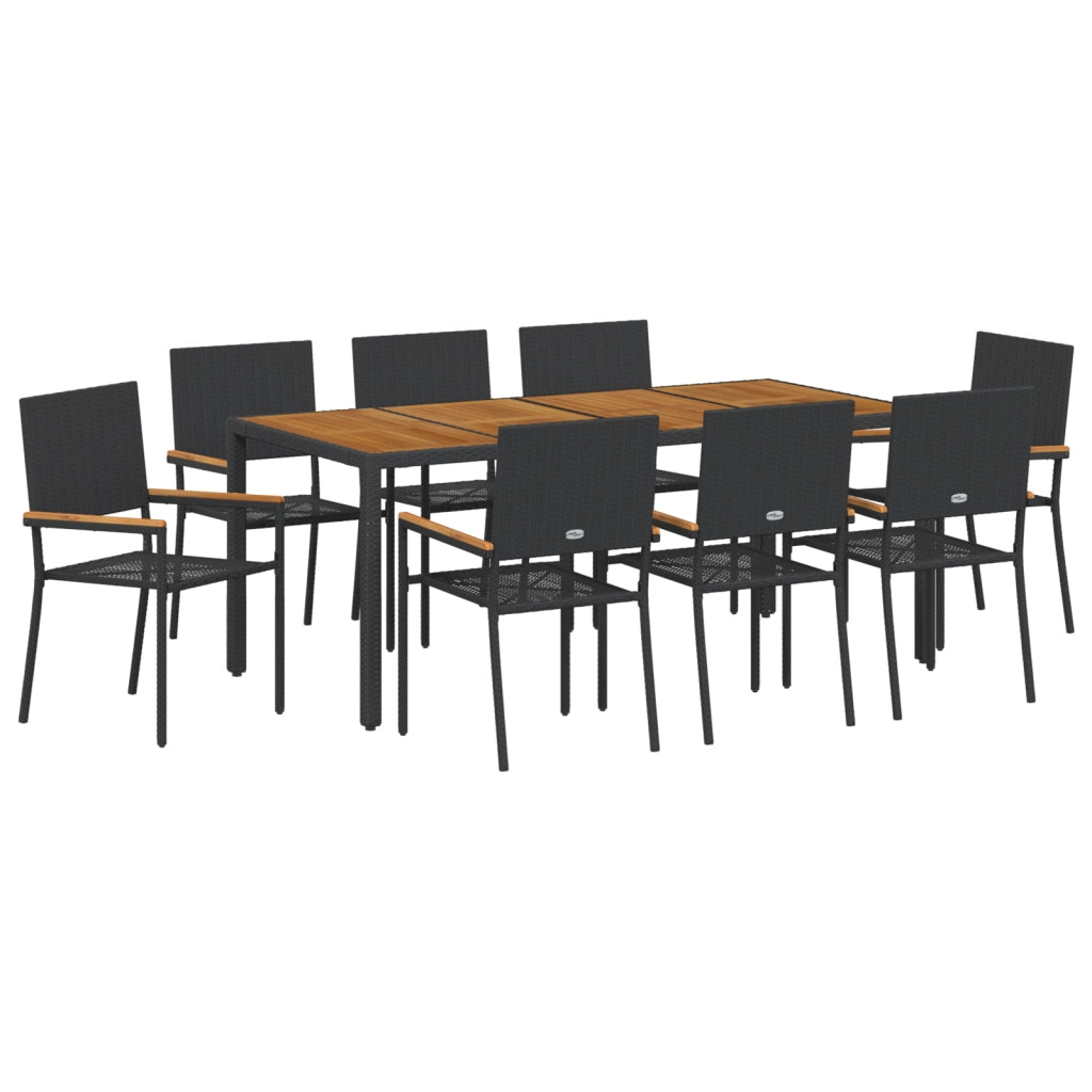 Set da Pranzo da Giardino 9 Pezzi in Polyrattan Nero
