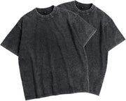 Maglietta Oversized a 2-pack - Tela di Cotone - Maniche Corte - Collo Ronde - Cerniera Aperta - Lavaggio Retro - Maglietta Base