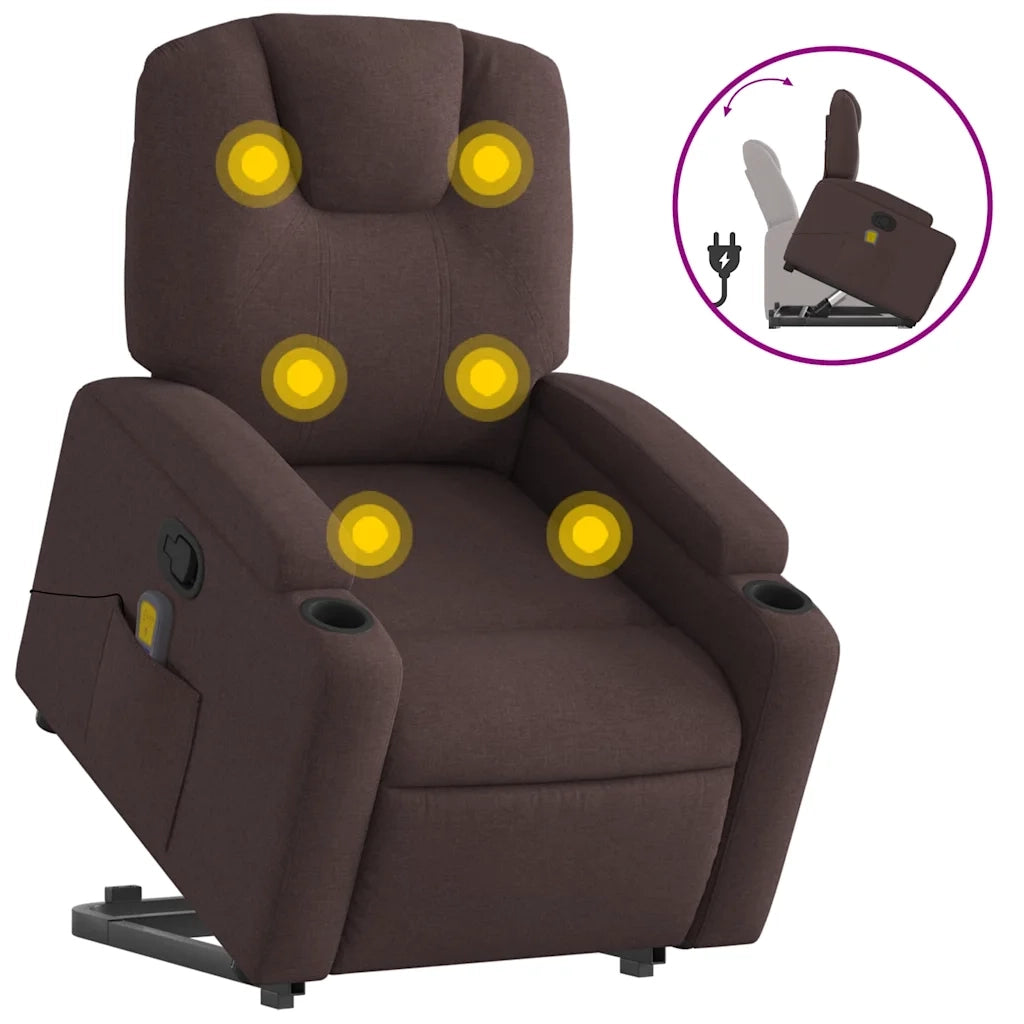 Poltrona | Sedia Relax Alzapersona Massaggi Reclinabile Marrone Scuro Tessuto