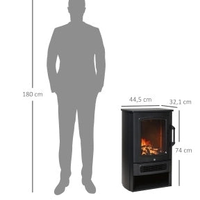 Camino elettrico nero con effetto fiamma e termostato